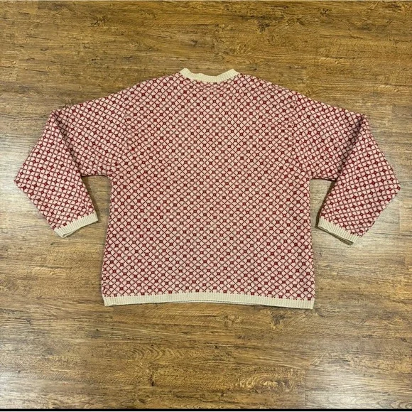 VTG J.CREW Oarsman Red Geometric Diamond Fisherman Wool Crewneck Sweater Men's L